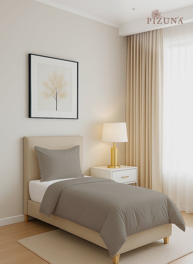 PIZUNA Pure Combed Cotton Duvet Cover Single 140x200 cm Simply Taupe, 400 Thread Count Cool Breathable 100% Long Staple Cotton Sateen Weave Quilt Cover & 1 Pillowcase (Luxurious Bedding Set) & Pure Combed Cotton Fitted Bedsheet Single 90x200 cm, Simply Taupe, 400 Thread Count Cool Luxury Soft 100% Long Staple Cotton Sateen Weave, 40cm Deep Pocket Sheet (Fitted Sheet -1PC) Bundle - Image 2